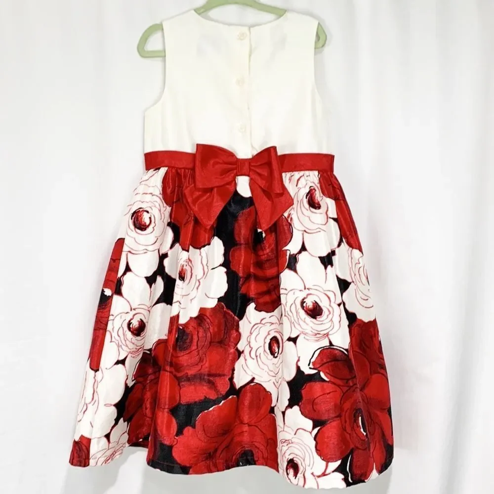 Gymboree Red Black & White Floral Christmas Party Dress 5T